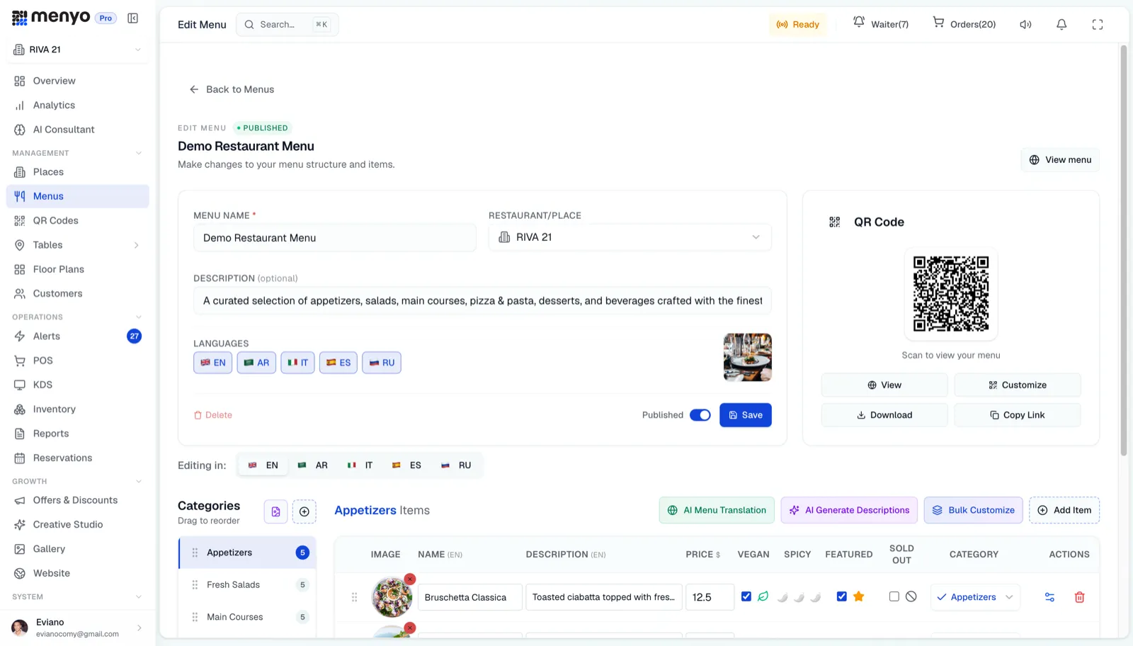Menu editor