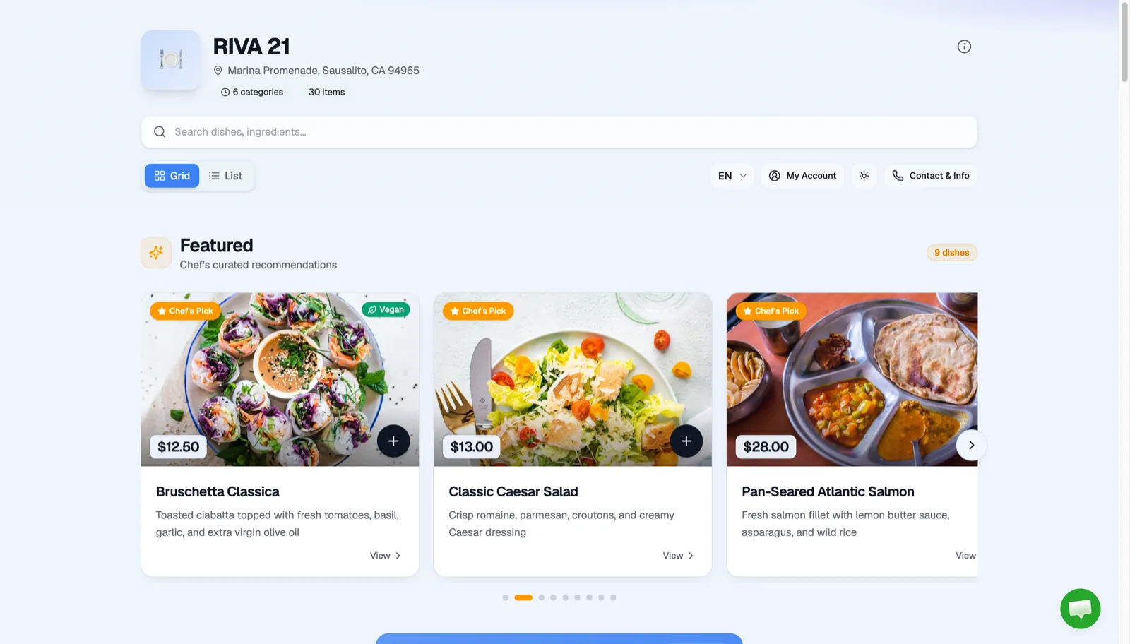 Menyo live guest menu with ordering