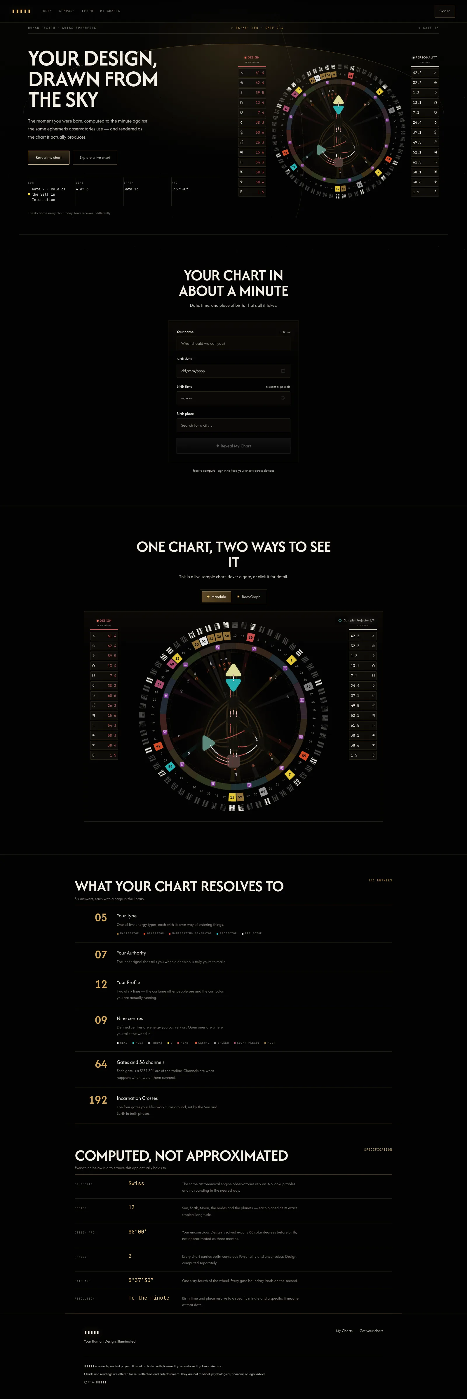 The landing page, with the wheel drawn as the hero